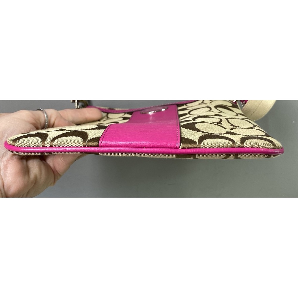 Coach Signature Women's Stripe Shoulder Bag Crossbody Brown&Hot Pink 8.5x7.5" - Picture 9 of 11